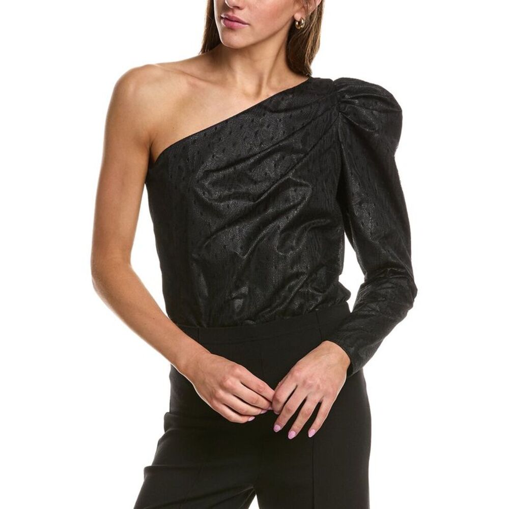 Red Valentino Womens  One-Shoulder Bodysuit, Black